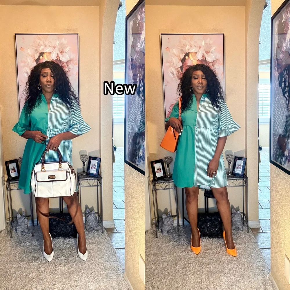 SHEIN Green and White Mini Dress - Picture 6 of 11